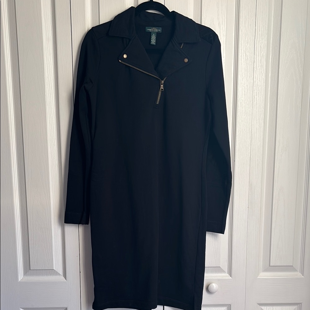 Lauren Ralph Lauren Moto Style Long Sleeve Dress. Black. Size Medium